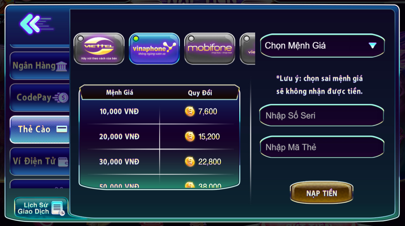 nap tien 789club 4 Hướng dẫn nạp tiền tại 789Club qua thẻ cào