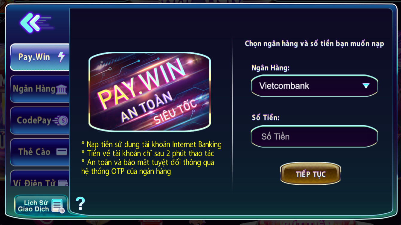 nap tien 789club 6 Hướng dẫn nạp tiền tại 789Club qua Pay.Win